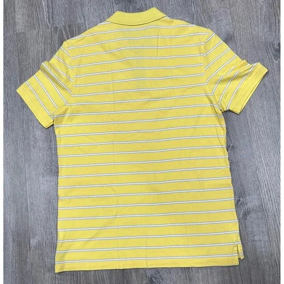 Banana Republic Pique Polo Shirt Men's Medium Yellow Elephant Striped Golf Polo - Picture 3 of 10